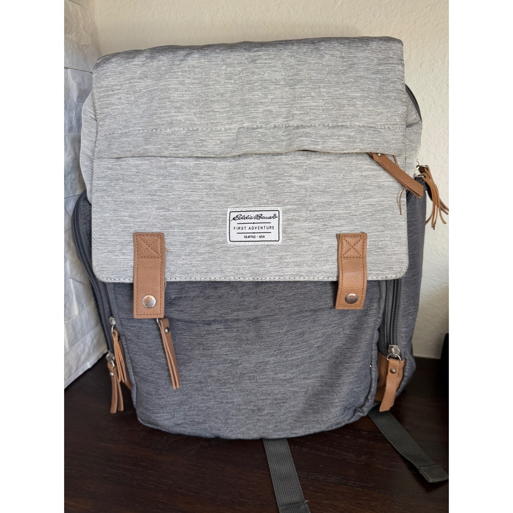 Eddie Bauer First Adventure Diaper Bag Backpack Grey Heather Insulated Pocket